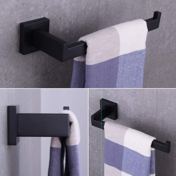 Premium Square Hand Towel Holder | Matte Black Architectural Towel Bar with Concealed Screws