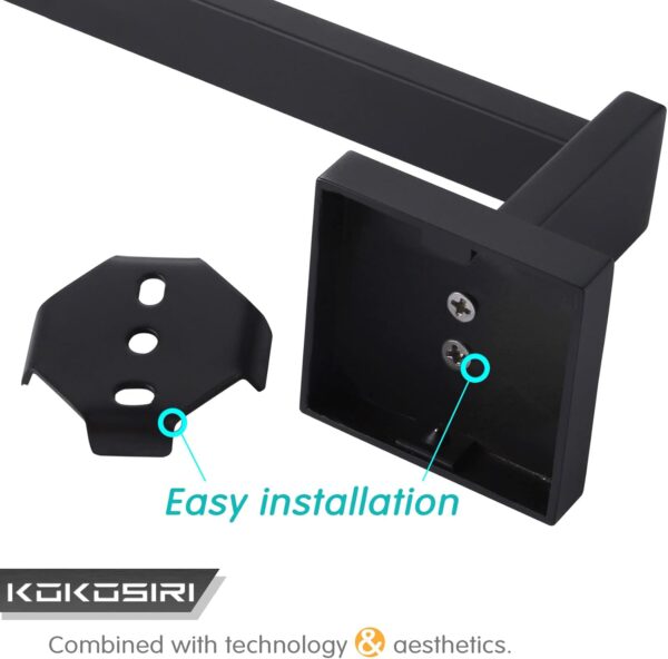 Premium Square Hand Towel Holder | Matte Black Architectural Towel Bar with Concealed Screws