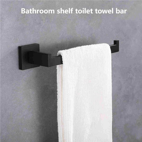 Premium Square Hand Towel Holder | Matte Black Architectural Towel Bar with Concealed Screws