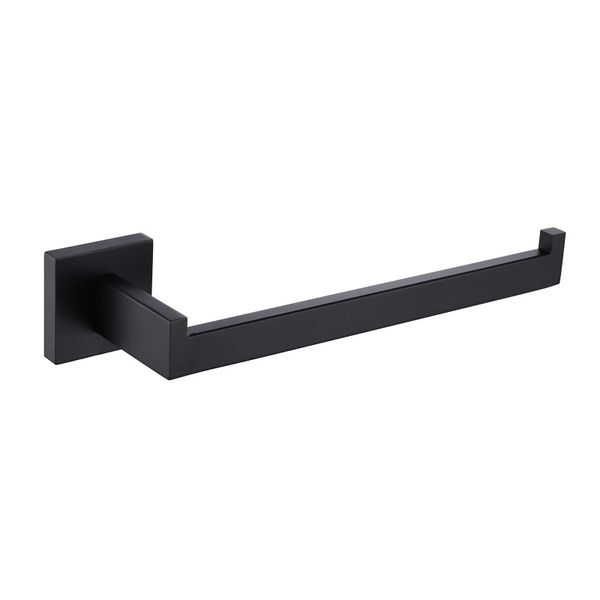 Premium Square Hand Towel Holder | Matte Black Architectural Towel Bar with Concealed Screws