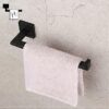 Premium Square Hand Towel Holder | Matte Black Architectural Towel Bar with Concealed Screws