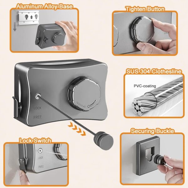 3-Meter Heavy Duty Retractable Clothesline | Wall-Mounted Adjustable Laundry Line with Tension Lock