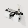 Double Sided Tissue Holder | Matte Black Dual-Roll Paper Holder with 27cm Integrated Utility Shelf