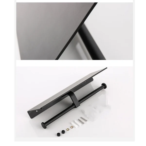 Double Sided Tissue Holder | Matte Black Dual-Roll Paper Holder with 27cm Integrated Utility Shelf