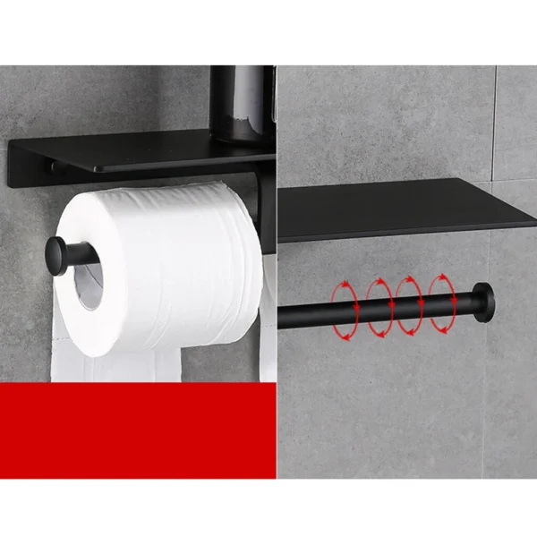 Double Sided Tissue Holder | Matte Black Dual-Roll Paper Holder with 27cm Integrated Utility Shelf