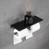 Double Sided Tissue Holder | Matte Black Dual-Roll Paper Holder with 27cm Integrated Utility Shelf