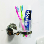 N072 Single Tumbler Holder | Wall-Mounted Chrome Rack with Ribbed Glass Cup