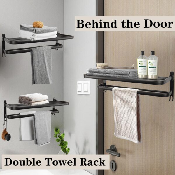 Towel Shelf | 60cm Matte Black Storage Rack with Integrated Towel Bar