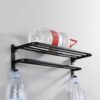 Towel Shelf | 60cm Matte Black Storage Rack with Integrated Towel Bar