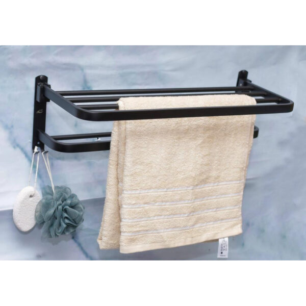 Towel Shelf | 60cm Matte Black Storage Rack with Integrated Towel Bar