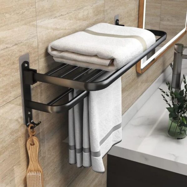 Towel Shelf | 60cm Matte Black Storage Rack with Integrated Towel Bar