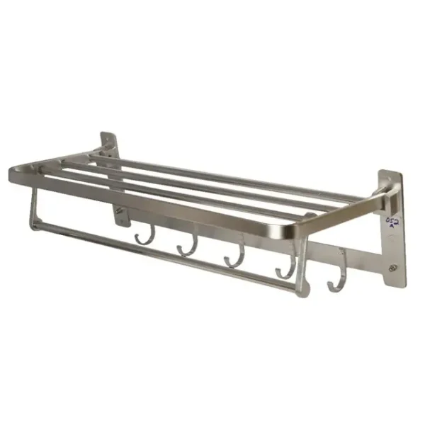 Towel Shelf | 60cm Stainless Steel Multi-Function Rack with 8 Hooks