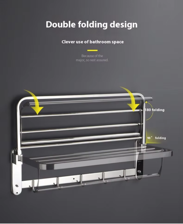 Towel Shelf | 60cm Stainless Steel Multi-Function Rack with 8 Hooks