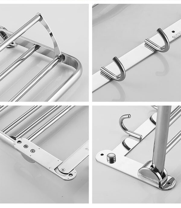 Towel Shelf | 60cm Stainless Steel Multi-Function Rack with 8 Hooks