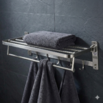 N051 – 9803 Towel Shelf with 8 Hooks, 6OCM 23 Towel Shelf | 60cm Stainless Steel Multi-Function Rack with 8 Hooks
