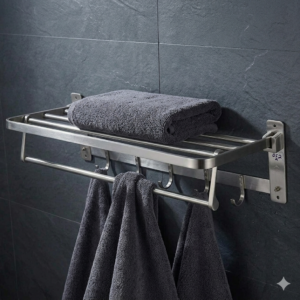 Towel Shelf | 60cm Stainless Steel Multi-Function Rack with 8 Hooks
