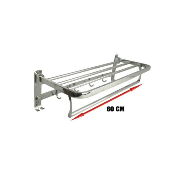 Towel Shelf | 60cm Stainless Steel Multi-Function Rack with 8 Hooks
