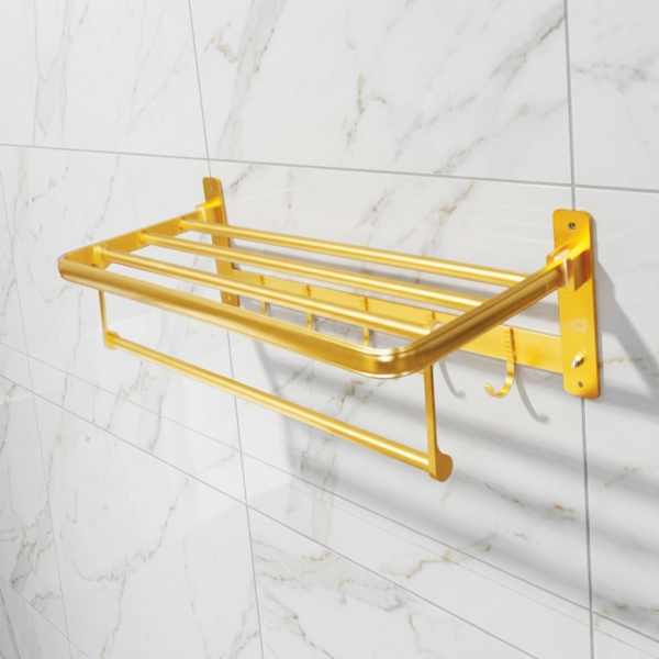 Aluminium Towel Shelf | 60cm Champagne Gold Tiered Storage Rack
