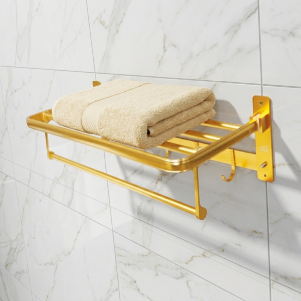 Aluminium Towel Shelf | 60cm Champagne Gold Tiered Storage Rack