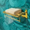 Aluminium Towel Shelf | 60cm Champagne Gold Tiered Storage Rack