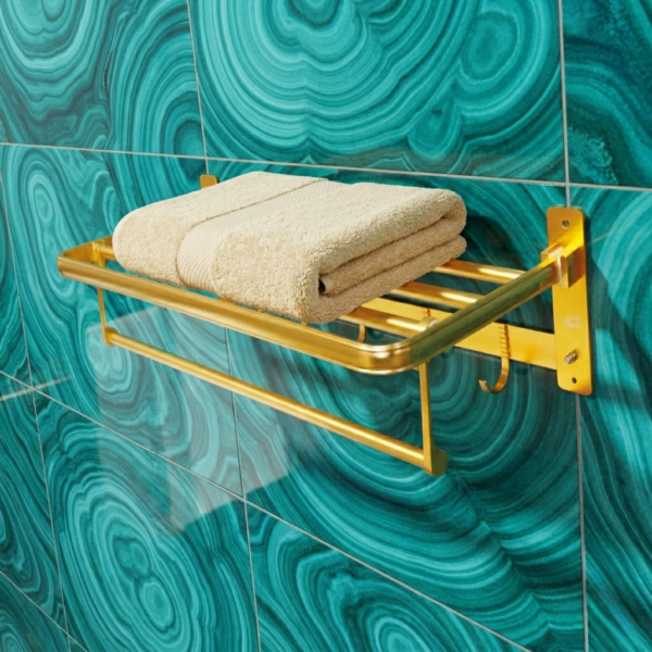 Aluminium Towel Shelf | 60cm Champagne Gold Tiered Storage Rack