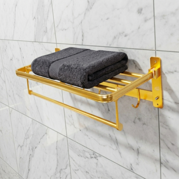 Aluminium Towel Shelf | 60cm Champagne Gold Tiered Storage Rack