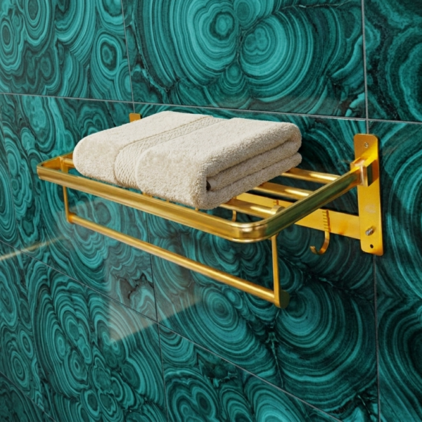Aluminium Towel Shelf | 60cm Champagne Gold Tiered Storage Rack