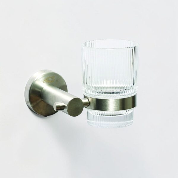 MATT Single Tumbler Holder | SS304 Brushed Stainless Steel Wall Rack with Ribbed Glass