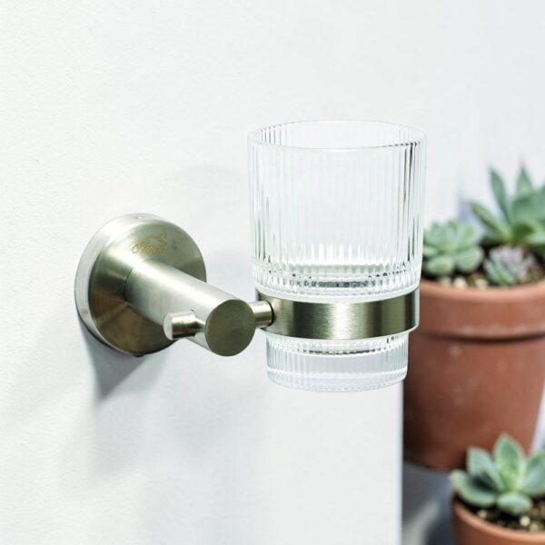 MATT Single Tumbler Holder | SS304 Brushed Stainless Steel Wall Rack with Ribbed Glass