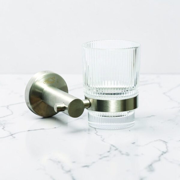MATT Single Tumbler Holder | SS304 Brushed Stainless Steel Wall Rack with Ribbed Glass