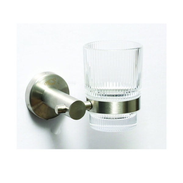 MATT Single Tumbler Holder | SS304 Brushed Stainless Steel Wall Rack with Ribbed Glass