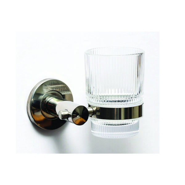 N072 Single Tumbler Holder | Wall-Mounted Chrome Rack with Ribbed Glass Cup