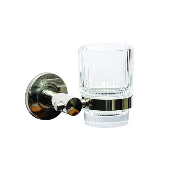 N072 Single Tumbler Holder | Wall-Mounted Chrome Rack with Ribbed Glass Cup