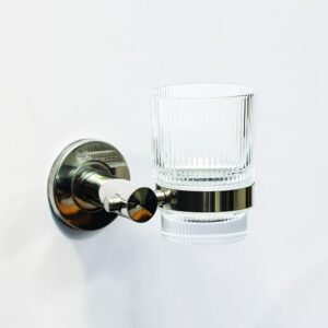N072 – ( Single Tumbler Holder ) 3 N072 Single Tumbler Holder | Wall-Mounted Chrome Rack with Ribbed Glass Cup