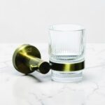 Single Tumbler Holder | Antique Brass Wall-Mounted Rack with Ribbed Glass Tumbler