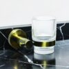 Single Tumbler Holder | Antique Brass Wall-Mounted Rack with Ribbed Glass Tumbler