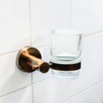 N072A-C – AART 8826 Single Tumbler Holder – Antique Copper 4 Single Tumbler Holder | Antique Copper Wall-Mounted Rack with Ribbed Glass Tumbler