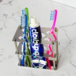 N073 – ( GGH-041 – Toothbrush Holder – Square ) 2 Square Toothbrush Holder | Multi-Slot Stainless Steel Freestanding Dental Organizer