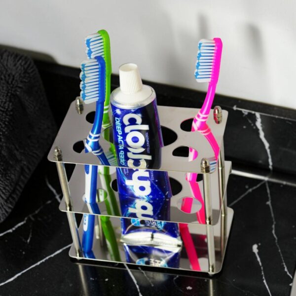 Square Toothbrush Holder | Multi-Slot Stainless Steel Freestanding Dental Organizer