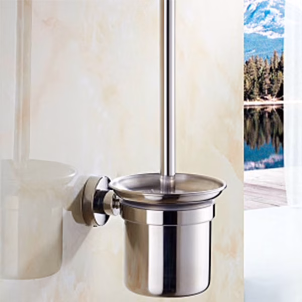 Stainless Steel Toilet Brush | Mirror-Finish Wall-Mounted Set with Stainless Steel Canister