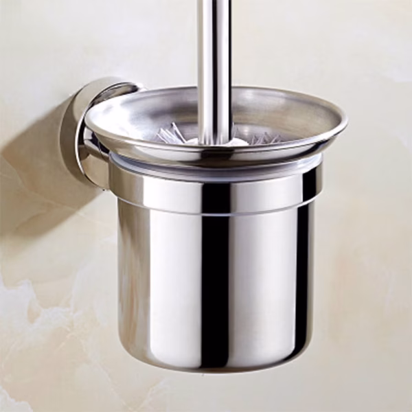 Stainless Steel Toilet Brush | Mirror-Finish Wall-Mounted Set with Stainless Steel Canister