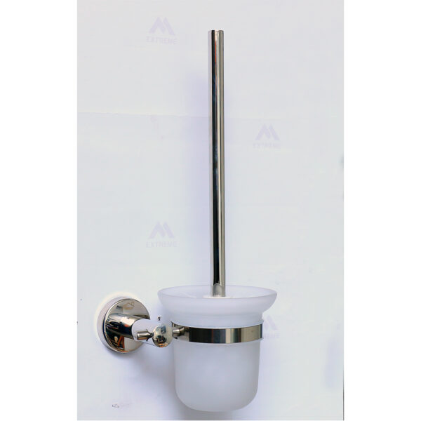Glass Toilet Brush | Wall-Mounted Frosted Glass Canister with Polished Chrome Finish