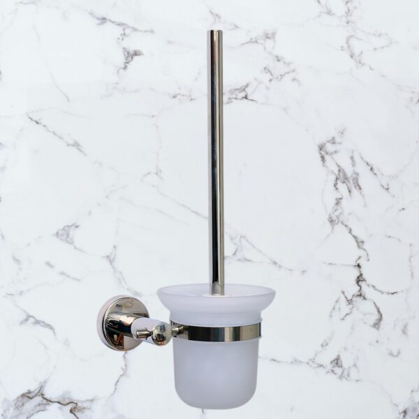 Glass Toilet Brush | Wall-Mounted Frosted Glass Canister with Polished Chrome Finish