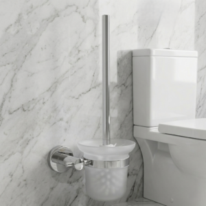 Glass Toilet Brush | Wall-Mounted Frosted Glass Canister with Polished Chrome Finish
