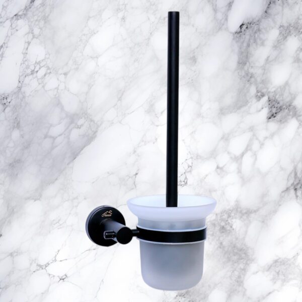 Glass Toilet Brush | Matte Black SS304 Wall-Mounted Set with Frosted Glass Canister
