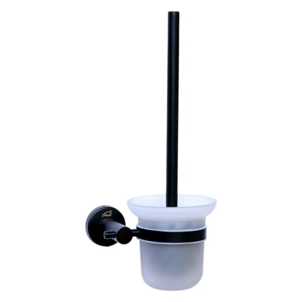 Glass Toilet Brush | Matte Black SS304 Wall-Mounted Set with Frosted Glass Canister