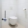 Glass Toilet Brush | Matte Black SS304 Wall-Mounted Set with Frosted Glass Canister