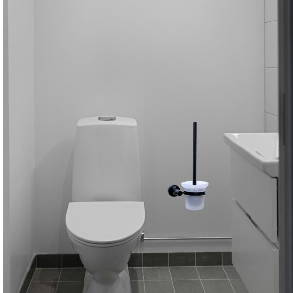 Glass Toilet Brush | Matte Black SS304 Wall-Mounted Set with Frosted Glass Canister