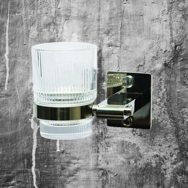 Single Tumbler Holder | Polished Square-Base Wall Rack with Ribbed Glass