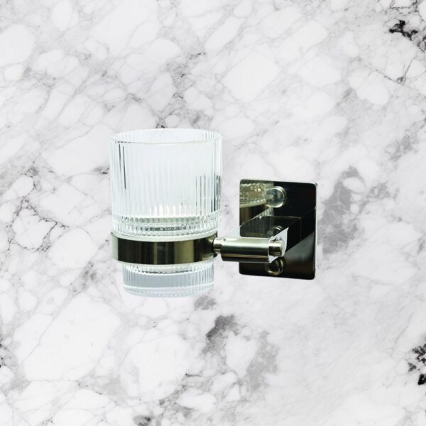 Single Tumbler Holder | Polished Square-Base Wall Rack with Ribbed Glass